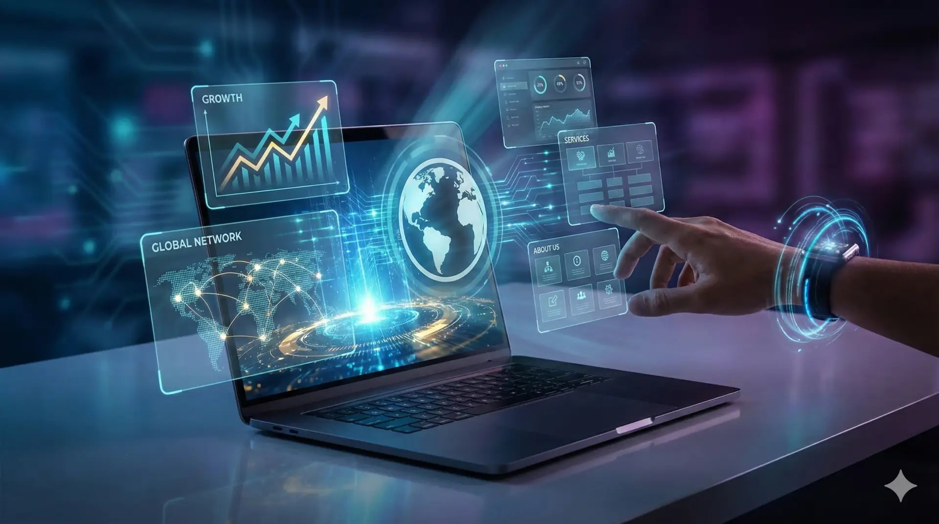 Professionelle Business Website mit modernem Design und Hologramm-Interface